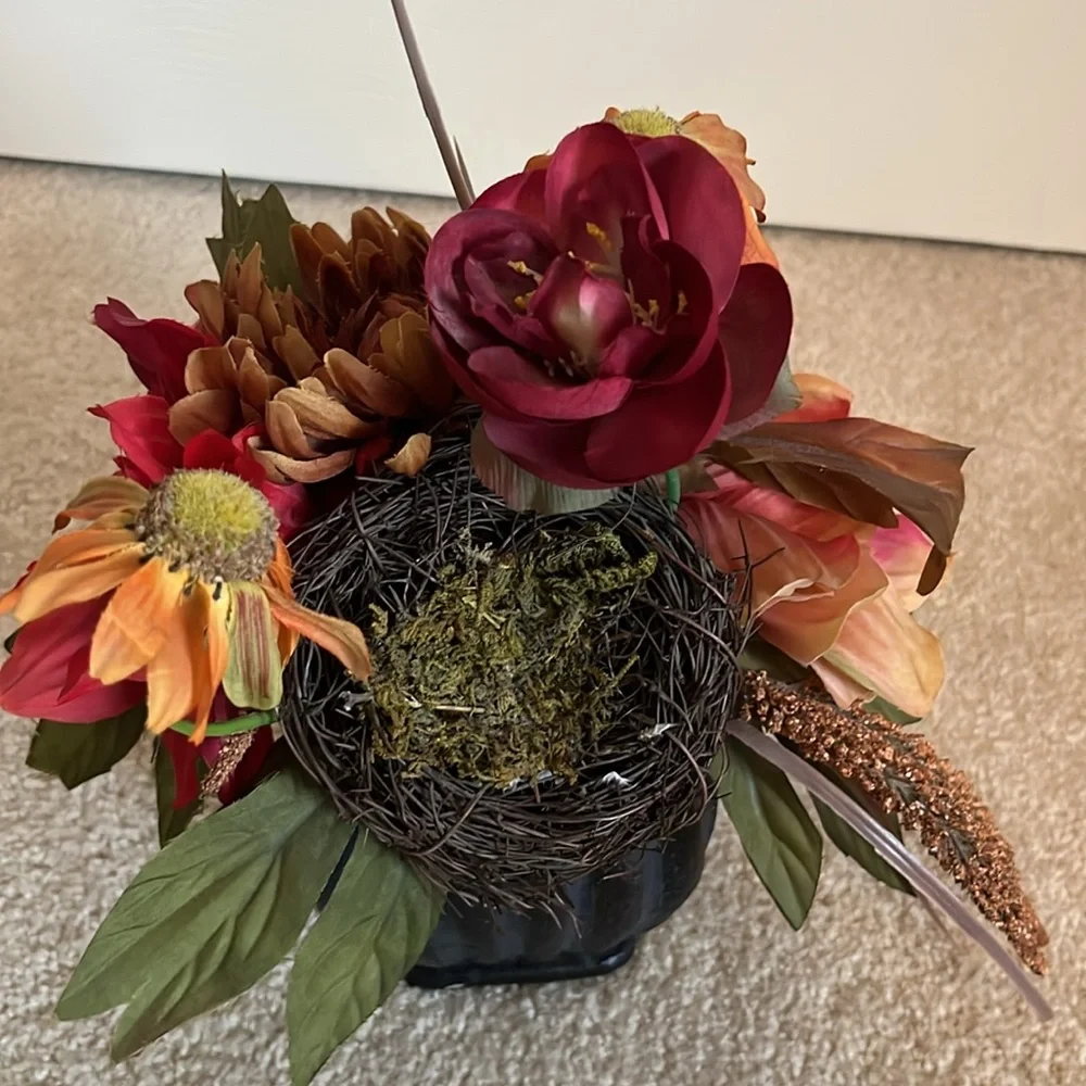 Faux Floral Arrangement in Black Vase